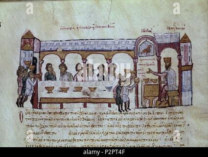 HISTORIA MATRITENSIS DT PG- ONU FESTIN DEL EMPERADOR BASILIO I. autore: John Skylitzes (XI sec.). Posizione: Biblioteca Nacional-COLECCION, MADRID, Spagna. Foto Stock