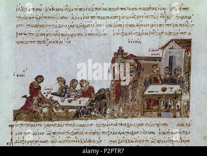 HISTORIA MATRITENSIS DT PG COMIDA- HISTORIA DE LOS EMPERADORES BIZANTINOS desde el año 811 al 1057. Autore: John Skylitzes (XI sec.). Posizione: Biblioteca Nacional-COLECCION, MADRID, Spagna. Foto Stock