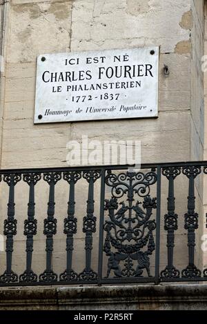 Francia, Doubs, Besancon, Rue Moncey, luogo di nascita di Charles Fourier phalansterian la nato nel 1772, placca Foto Stock