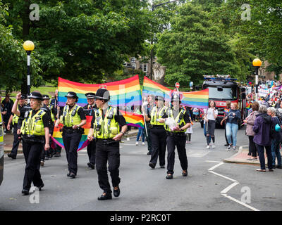 Harrogate, Yorkshire. Xvi Jun, 2018. Regno Unito Yorkshire Harrogate polizia nell'orgoglio nella diversità Parade sulla collina di Montpellier 16 giugno 2018 Credit: Mark Sunderland/Alamy Live News Foto Stock