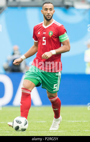 Mehdi BENATIA (MAR) con sfera di azione singola con sfera, azione a figura intera, ritratto, Marocco (MAR) - Iran (IRN) 0: 1, turno preliminare, gruppo B, gioco 4, il 15/06/2018 a San Pietroburgo; Coppa del Mondo di Calcio 2018 in Russia dal 14.06. - 15.07.2018. | Utilizzo di tutto il mondo Foto Stock