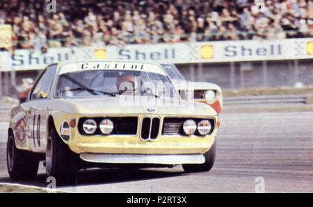 . Monza (Italia), Autodromo Nazionale, Marzo 19, 1972. Belge motor racing driver Peltier Alain su una BMW 2800 CS di S.A.L.A. Précision Liegeoise, sponsorizzato Castrol, al 1972 Monza Touring Car 4 ore - 'Mario Angiolini' Trophy. Il 19 marzo 1972. Gabriela Noris 4 Alain Peltier - BMW 2800 CS (1972 Monza 4 ore) Foto Stock