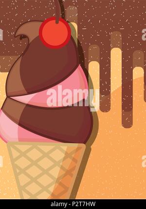 Al delizioso cioccolato e ciliegia cono sapore fuso illustrazione vettoriale Illustrazione Vettoriale