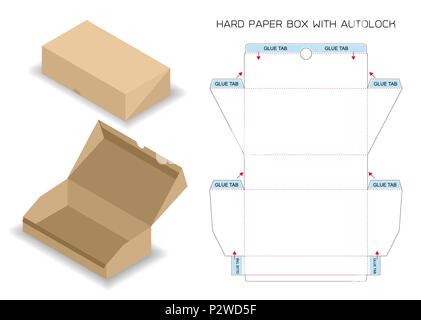 Scatola di imballaggio tagliato con 3d mock up con blocco automatico Illustrazione Vettoriale
