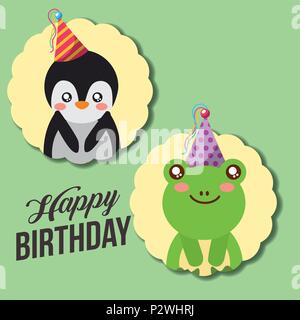 Graziosi animali buon compleanno Illustrazione Vettoriale