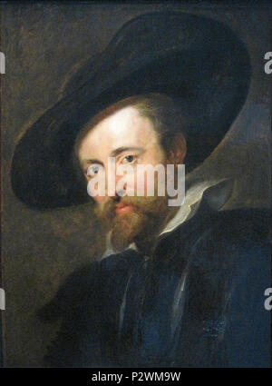 "Autoportrait", huile sur toile (Hauteur. 61,5 cm ; largeur. 45 cm) de Pierre Paul Rubens. - OEuvre exécutée vers 1628-1630, appartenant au Rubenshuis d'Anvers - Rif. Nº RH.S. 180, photographiée lors de l'exposition temporaire " Rubens et son Temps " au Musée du Louvre-Lens. 0 Autoportrait - P.P. Rubens - Rubenshuis - RH.S. 180 (1) Foto Stock