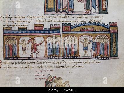 HISTORIA MATRITENSIS FOL 131- HISTORIA DE LOS EMPERADORES BIZANTINOS desde el año 811 al 1057. Autore: John Skylitzes (XI sec.). Posizione: Biblioteca Nacional-COLECCION, MADRID, Spagna. Foto Stock