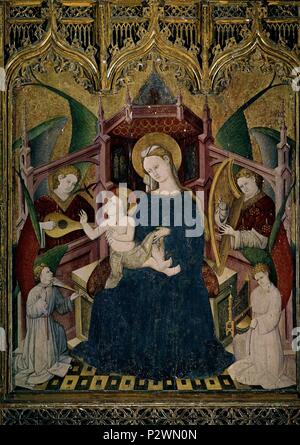 Ritratto della Vergine e di San Francesco - La vergine con il Bambino tra gli angeli. Retablo virgen y S Fco - Virgen con el Niño entre angeles. Madrid, El Prado. Autore: Nicolás Francés (c. 1400-1468). Posizione: Il MUSEO DEL PRADO-PINTURA, MADRID, Spagna. Foto Stock