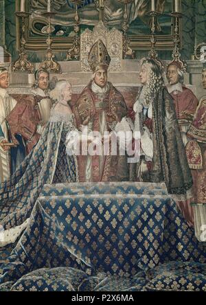 DETALLE-TAPIZ DE GOBELINOS-boda de Luis XIV Y TERESA DE ESPAÑA. Autore: Charles Le Brun (1619-1690). Posizione: ambasciata francese, MADRID, Spagna. Foto Stock