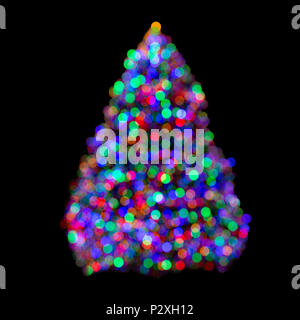 Colorato albero di natale luci nel bokeh, isolato su nero Foto Stock