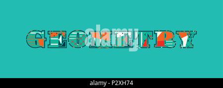 La geometria di parola concetto scritto in astratto colorato la tipografia. EPS vettoriali 10 disponibili. Illustrazione Vettoriale