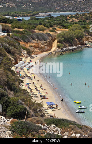 Spiaggia di Voulisma, Iston ("Kalo Chorio') village, Agios Nikolaos comune, Lassithi, Creta, Grecia. Foto Stock