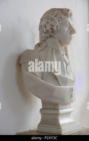 Il busto di Ammiraglio Lord Horatio Nelson alla Chiesa di tutti i santi a Burnham Thorpe, Norfolk, Inghilterra Foto Stock