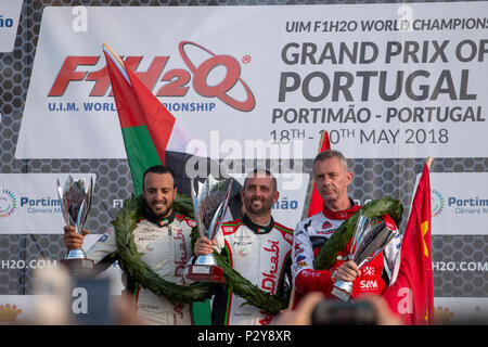 PORTIMAO, Portogallo : 20 MAGGIO 2018 - Pole position vincitori del portoghese Grand Prix - F1 Corse Powerboat evento del 2018 edizione che si terrà su porti Foto Stock