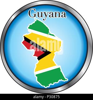 Illustrazione Vettoriale per la Guyana, tasto rotondo. Illustrazione Vettoriale