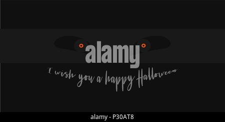 Happy Halloween biglietto di auguri. Creepy faccia con occhi Arancio e il testo come un sorriso. Illustrazione Vettoriale