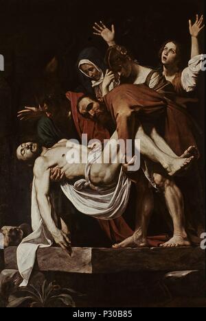 "Tumulazione di Cristo", ca. 1602/04, olio su tela, 300 x 203 cm. Autore: Caravaggio (c. 1570-1610). Posizione: MUSEOS VATICANOS-pinacoteca, VATICANO. Noto anche come: EL SANTO ENTIERRO O EL DESCENDIMIENTO DE LA CRUZ. Foto Stock