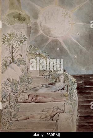 Dante e stazio dormendo, Virgilio guardare - 52x36,8 cm - acquerello su carta. Author: William Blake (1757-1827). Posizione: Ashmolean Museum di Oxford, Inghilterra. Noto anche come: EL PURGATORIO. Foto Stock