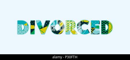La parola divorziati concetto scritto in astratto colorato la tipografia. EPS vettoriali 10 disponibili. Illustrazione Vettoriale
