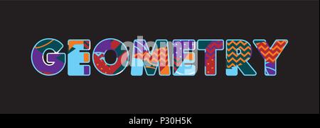 La geometria di parola concetto scritto in astratto colorato la tipografia. EPS vettoriali 10 disponibili. Illustrazione Vettoriale