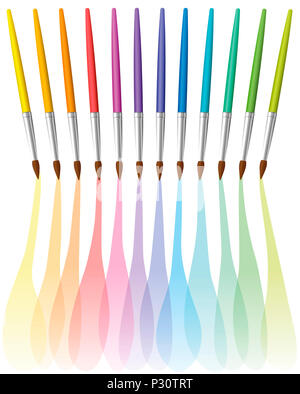Rainbow vernice colorata pennelli pittura color arcobaleno acquerello strokes - illustrazione su sfondo bianco. Foto Stock