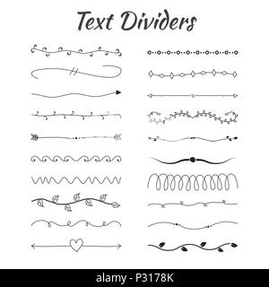 Raccolta di disegnato a mano i divisori di testo e separatori Illustrazione Vettoriale