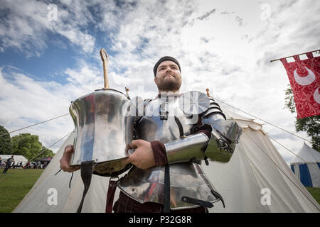 Londra, Eltham, Regno Unito. 16 Giugno, 2018. Grand giostra medievale a Eltham Palace. Credito: Guy Corbishley/Alamy Live News Foto Stock