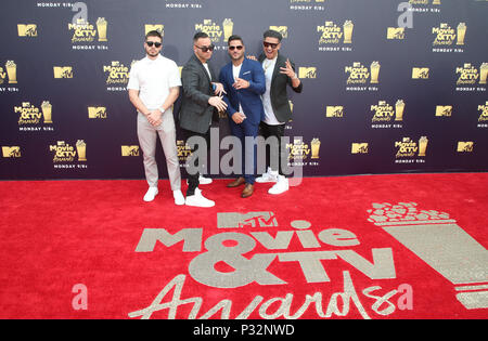 SANTA MONICA, CA - 16 giugno: Paolo Delvecchio, Ronnie Ortiz-Magro, Mike Sorrentino, Vinny Guadagnino, al 2018 MTV Movie e TV premi al Barker Hangar a giugno 16, 2018 in Santa Monica, California. Credito: Faye Sadou/MediaPunch Foto Stock