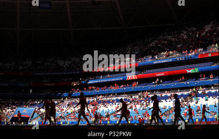 Samara, Russia. 17 Giugno, 2018. I giocatori della Serbia a prepararsi per un gruppo e corrispondenza tra Costa Rica e della Serbia al 2018 FIFA World Cup di Samara, Russia, 17 giugno 2018. Credito: Maohua Fei/Xinhua/Alamy Live News Foto Stock