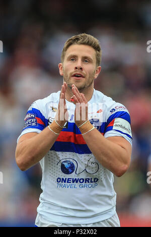 Wakefield, Regno Unito, domenica 17 giugno 2018 , Mobile Rocket Stadium, Wakefield, Inghilterra; Betfred Super League, Wakefield Trinity v Warrington lupi; Kyle Legno di Wakefield Trinity celebra la sua prova a credito: News immagini /Alamy Live News Foto Stock