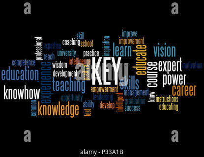 Chiave - Mantenere educare se stessi, word cloud concetto su sfondo nero. Foto Stock