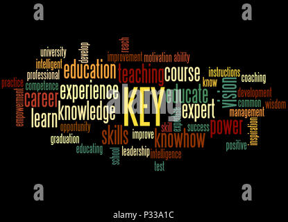 Chiave - Mantenere educare se stessi, word cloud concetto su sfondo nero. Foto Stock