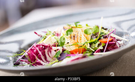 Insalata di verdure con formaggio di capra e decorazione di erbe. Foto Stock