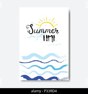 Orario estivo distintivo isolato disegno tipografica etichetta. Stagione Vacanze scritte per il logo,Modelli, invito biglietto di auguri, poster e stampe. Illustrazione Vettoriale