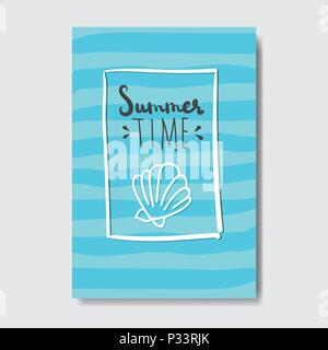 Orario estivo distintivo isolato disegno tipografica etichetta. Stagione Vacanze scritte per il logo,Modelli, invito biglietto di auguri, poster e stampe. Illustrazione Vettoriale