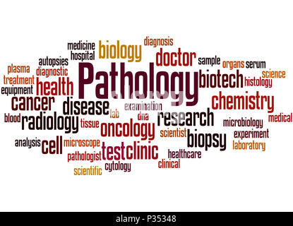 Patologia, parola concetto cloud su sfondo bianco. Foto Stock