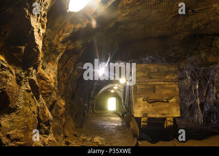 Banska Stiavnica (Schemnitz): medievale Michael galleria di miniera, treno delle miniere in Slovacchia, , Foto Stock