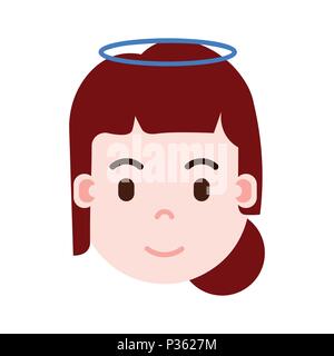 Testa di ragazza gli Emoji con emozioni facciali, avatar carattere, donna nimbus faccia con diverse emozioni femmina concetto. design piatto. Illustrazione Vettoriale