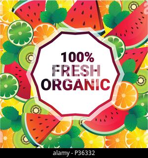 Anguria cerchio colorato spazio copia su organica frutta fresca sfondo pattern, uno stile di vita sano o il concetto di dieta Illustrazione Vettoriale
