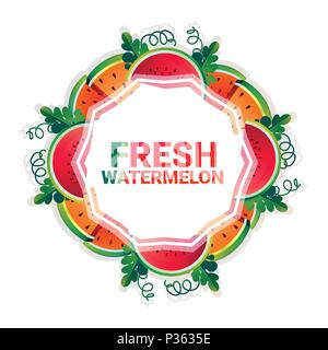 Anguria frutta cerchio colorato copia organico spazio bianco su sfondo di pattern Illustrazione Vettoriale