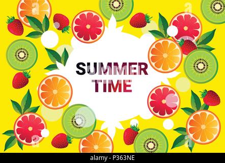 Arancione, kiwi cerchio colorato spazio copia su organica frutta fresca sfondo pattern Illustrazione Vettoriale