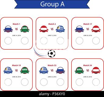 Coppa del Mondo di Calcio 2018 Schedule.International World Championship tournament 2018.Calcio team group set.illustrazione vettoriale Illustrazione Vettoriale