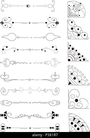Disegnato a mano i divisori di vettore.disegnato a mano i divisori del vettore. Linee, confini e allori set. Doodle gli elementi di design. Illustrazione Vettoriale