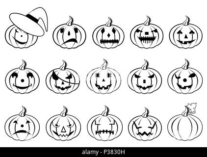 Zucche di Halloween isolato su bianco Foto Stock