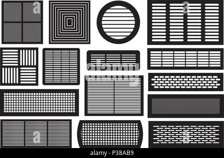 Set di ventilazioni diverse griglie isolato su bianco Illustrazione Vettoriale