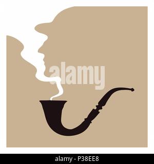 Silhouette di un uomo dal fumo da un tubo. Illustrazione Vettoriale. Carattere di Sherlock Holmes. Illustrazione Vettoriale