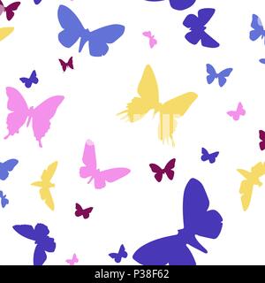Modello senza giunture di farfalle. Illustrazione Vettoriale. Le variopinte farfalle isolato su uno sfondo bianco. Illustrazione Vettoriale
