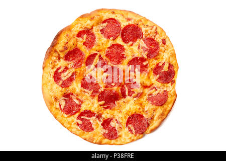 Pizza salsiccia per pizza su bianco Foto Stock