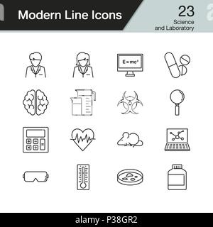 La scienza e le icone di laboratorio. Moderno design di linea 23. Per la presentazione, la progettazione grafica, l'applicazione mobile, web design, infographics. Vector illust Illustrazione Vettoriale