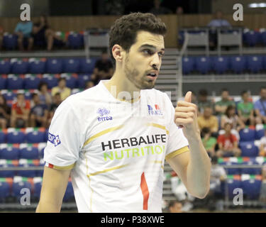 Varna, Bulgaria. 17 Giugno, 2018. Jonas AGUENIER (Francia), .mens pallavolo lega delle nazioni, settimana 4, Canada vs Francia, Palazzo della cultura e dello sport, Varna/Bulgaria, 17 giugno 2018, il quarto di 5 weekend del giro preliminare nella nuova stabilita mens Pallavolo Nationas League avviene in Varna/Bulgaria. Credito: Wolfgang Fehrmann/ZUMA filo/Alamy Live News Foto Stock